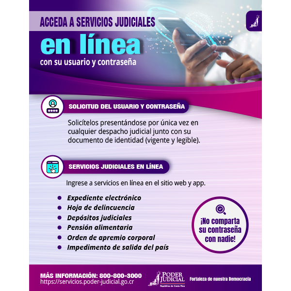 Infografía: servicios judiciales en línea con usuario y contraseña