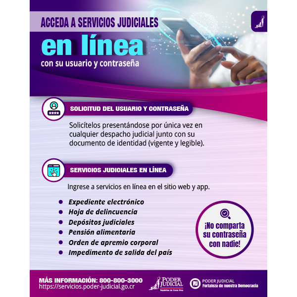 Infografía: servicios judiciales en línea con usuario y contraseña