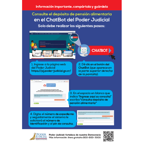 Volante: consulta del depósito de pensión alimentaria en el Chat Bot del Poder Judicial