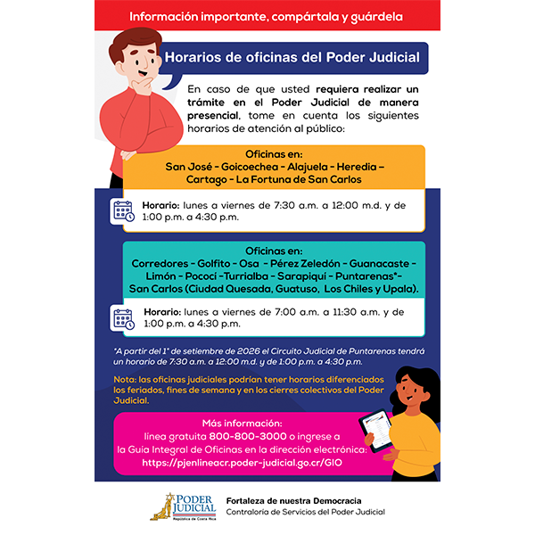 Volante: Horarios y contactos de las oficinas del Poder Judicial