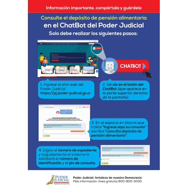 Volante: consulta del depósito de pensión alimentaria en el Chat Bot del Poder Judicial